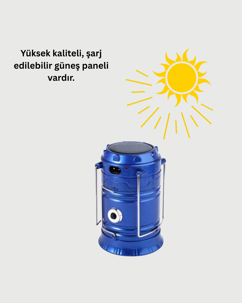 Güneş Enerjili Kızaklı Şarjlı Büyük Boy Kamp Feneri – USB Çıkışlı, Katlanabilir, Çok Fonksiyonlu - Lisinya