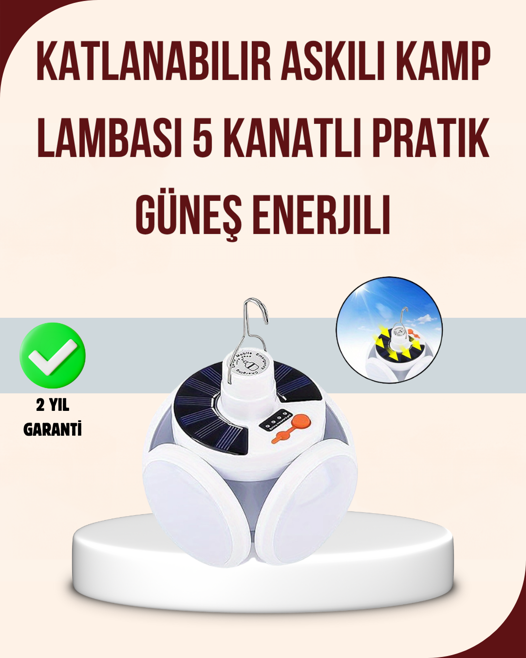 Katlanabilir Güneş Enerjili LED Kamp Lambası USB Şarjlı - Lisinya