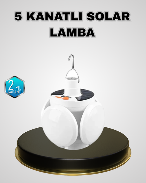 5 Kanatlı Solar Kamp Lambası – USB Şarjlı, Taşınabilir, IP65 Su Geçirmez Bahçe Lambası - Lisinya