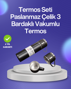 Isıyı Uzun Süre Koruyan 500 ml Termos Seti | Çelik Gövde, 2 Bardaklı, Hediye Kutulu - Lisinya