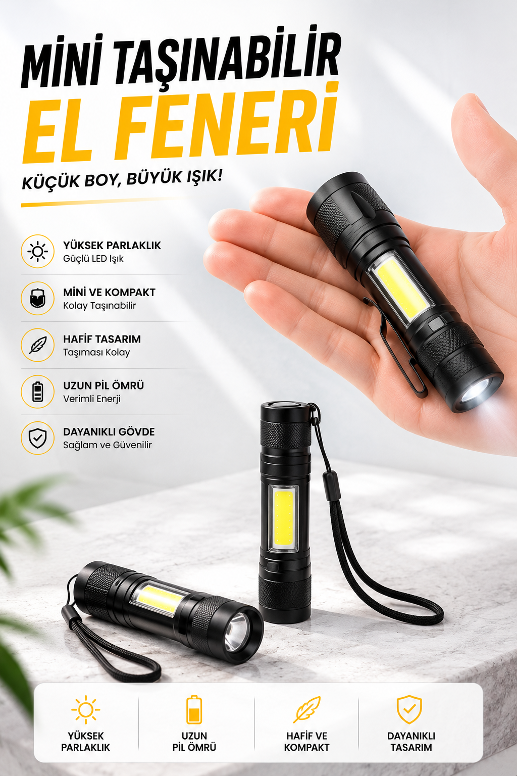 Işıldak El Feneri Kamp Lambası Mini Taşınabilir Acil Durum Lambası Fener Led Işık - Lisinya