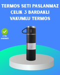 304 Çelik Termos Seti | 2 Bardaklı, 500 ml, Uzun Süre Isı Koruma - Lisinya
