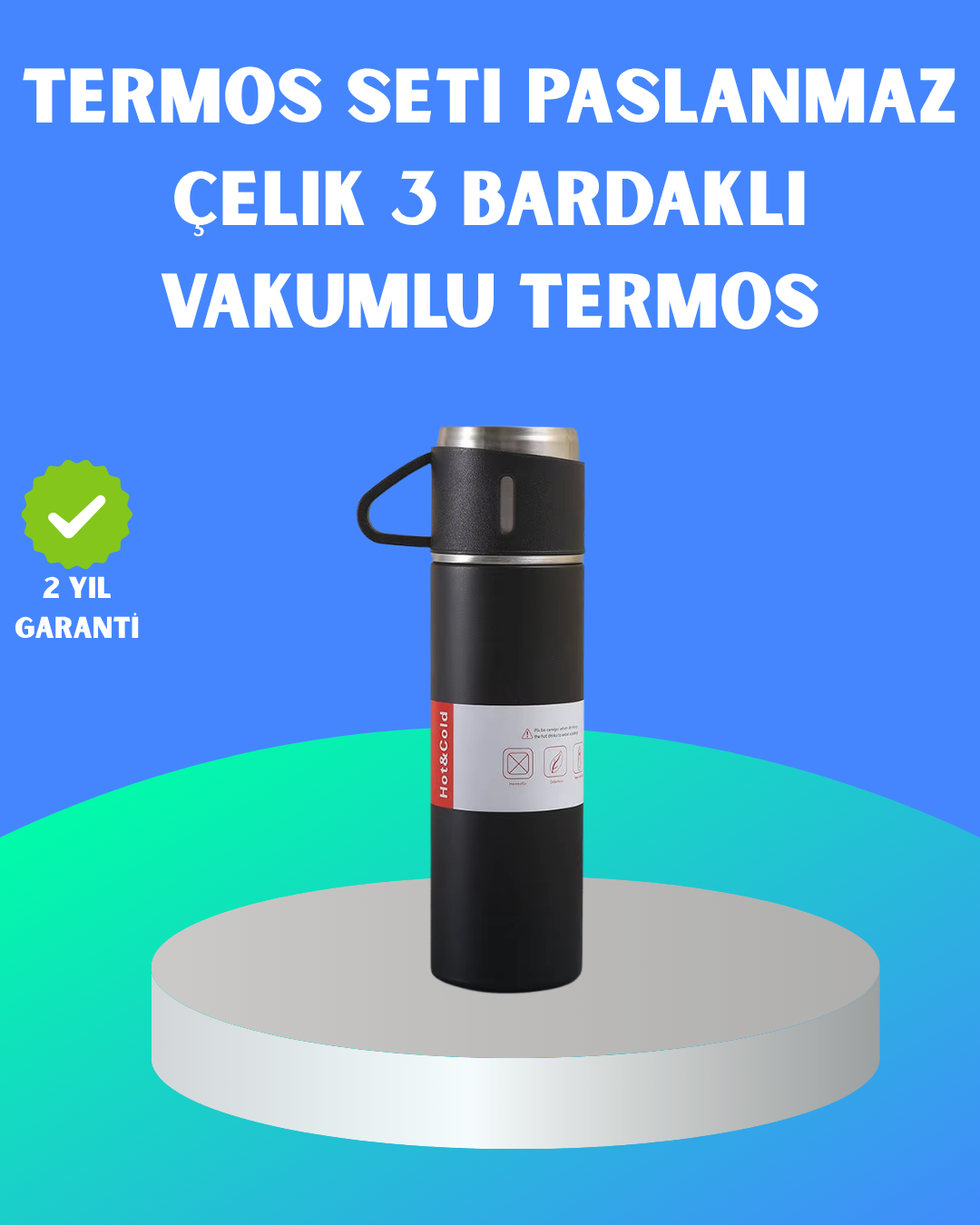 304 Çelik Termos Seti | 2 Bardaklı, 500 ml, Uzun Süre Isı Koruma - Lisinya