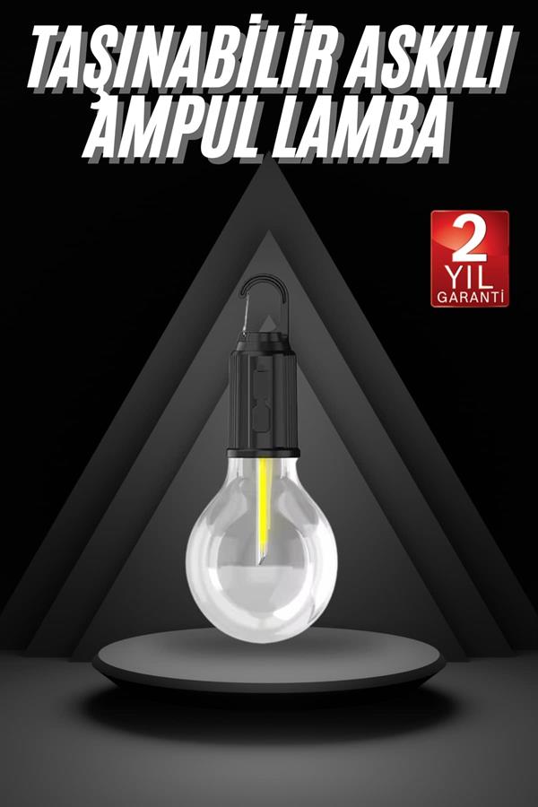3 Farklı Mod LED'li Şarjlı Asma Kancalı Kamp Lambası Taşınabilir Ampul - Lisinya