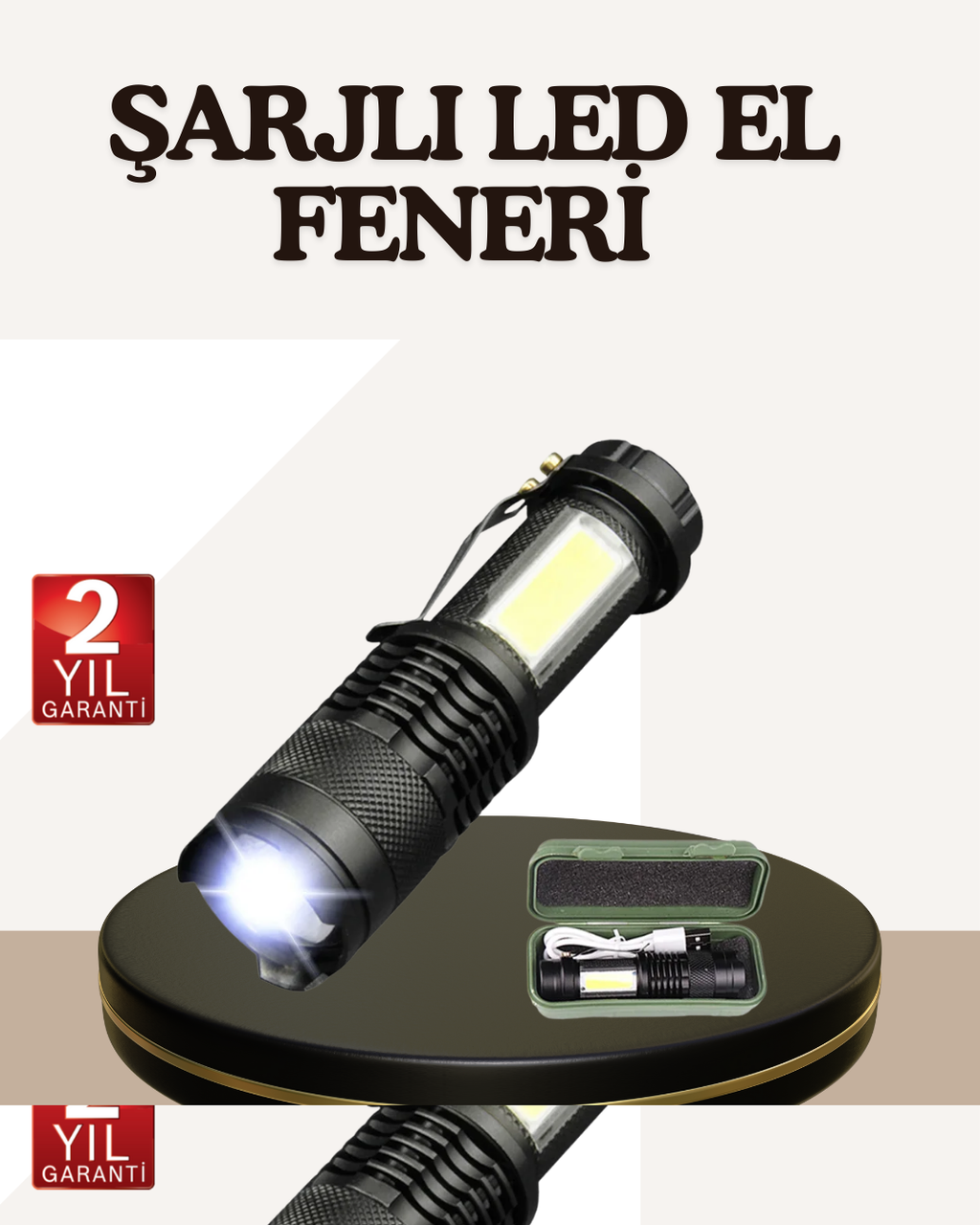 Küçük Boy Şarjlı LED El Feneri Taşınabilir Klipsli - Lisinya