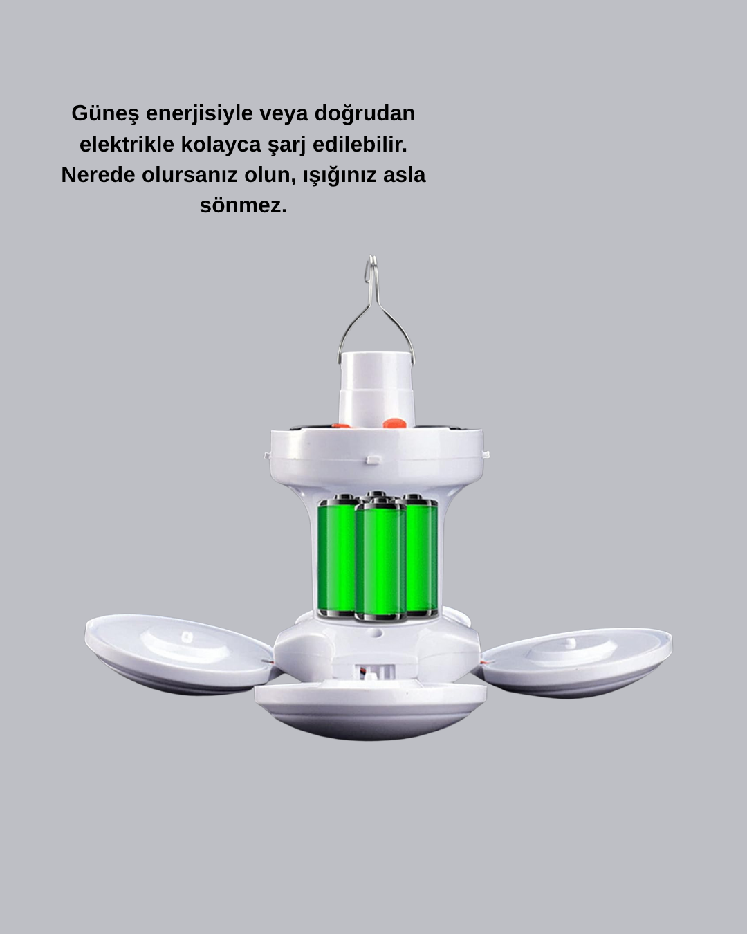 5 Kanatlı Solar Kamp Lambası – USB Şarjlı, Taşınabilir, IP65 Su Geçirmez Bahçe Lambası - Lisinya