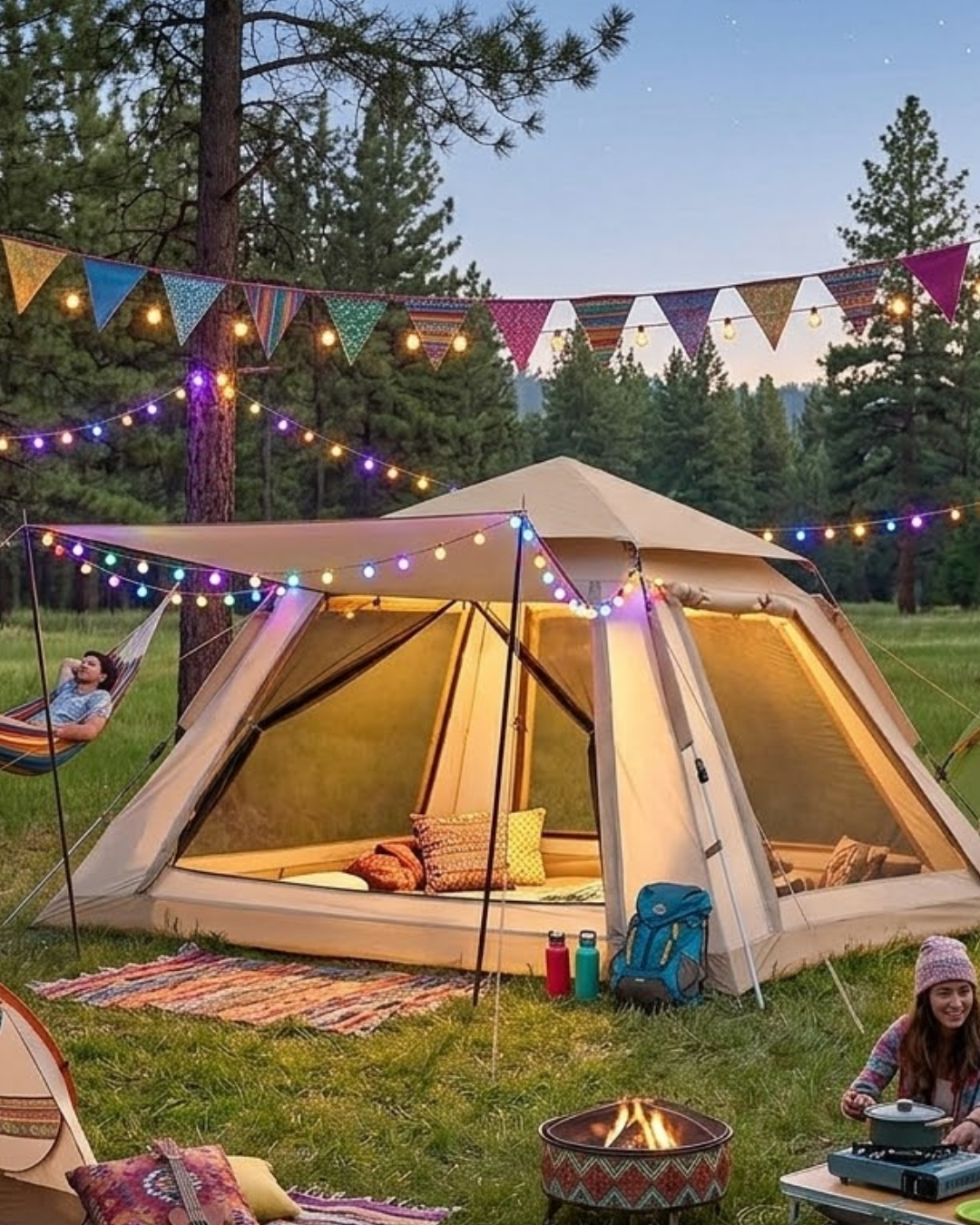 Güneşlikli Kamp Çadırı 240x240x160 cm 6 Kişilik Kolay Kurulum Outdoor - Lisinya