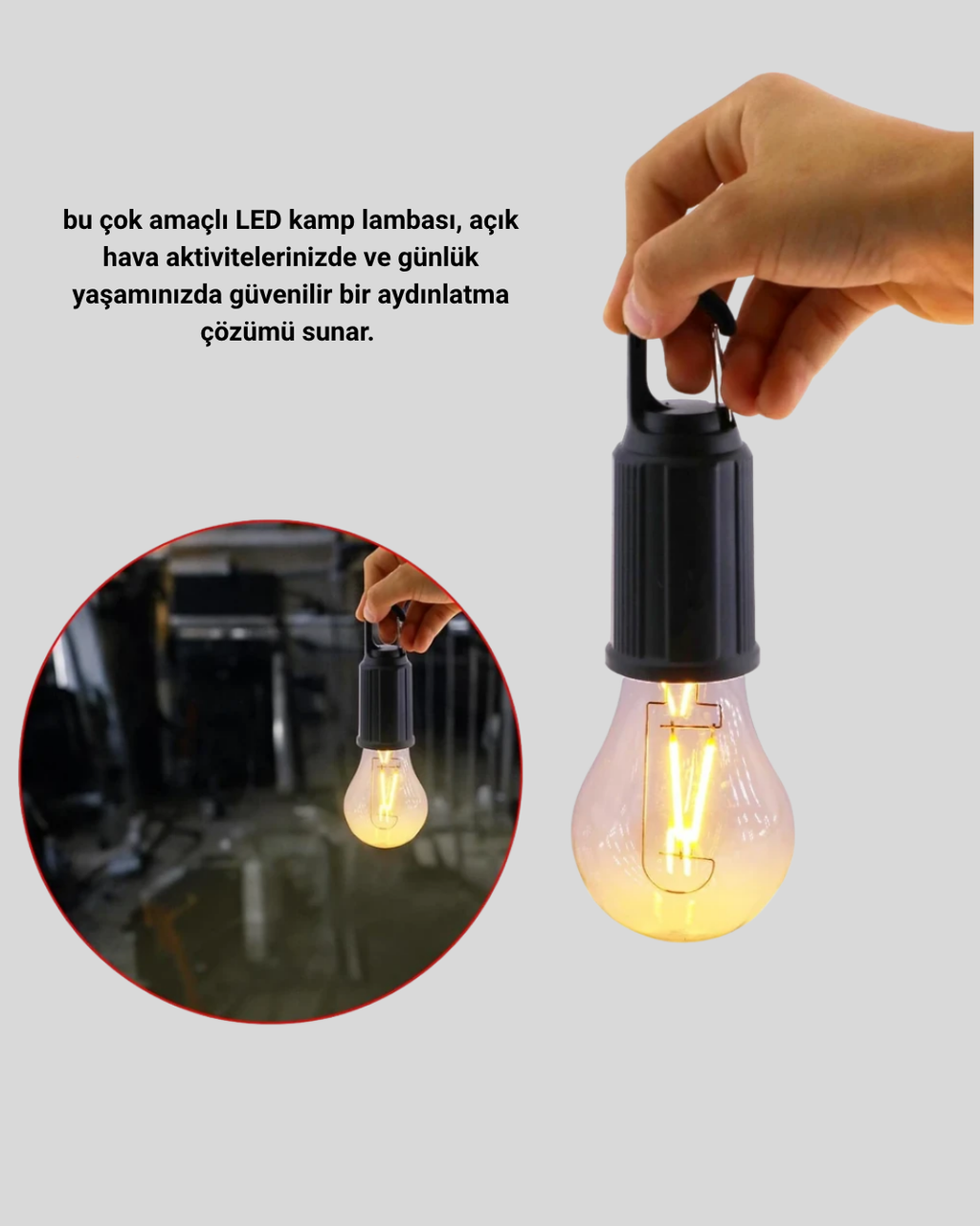 Şarjlı Kancalı LED Lamba – Kamp, Balkon ve Acil Durum Işığı - Lisinya