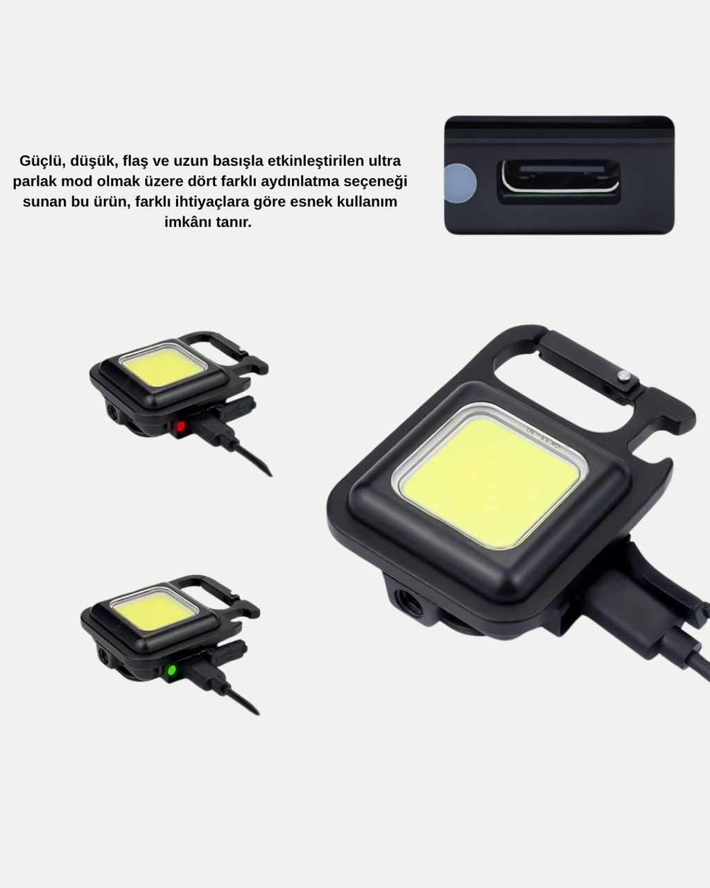 USB Type-C Şarjlı Mini Fener – Manyetik, Katlanabilir ve Şişe Açacaklı Tasarım Yeni Nesil - Lisinya