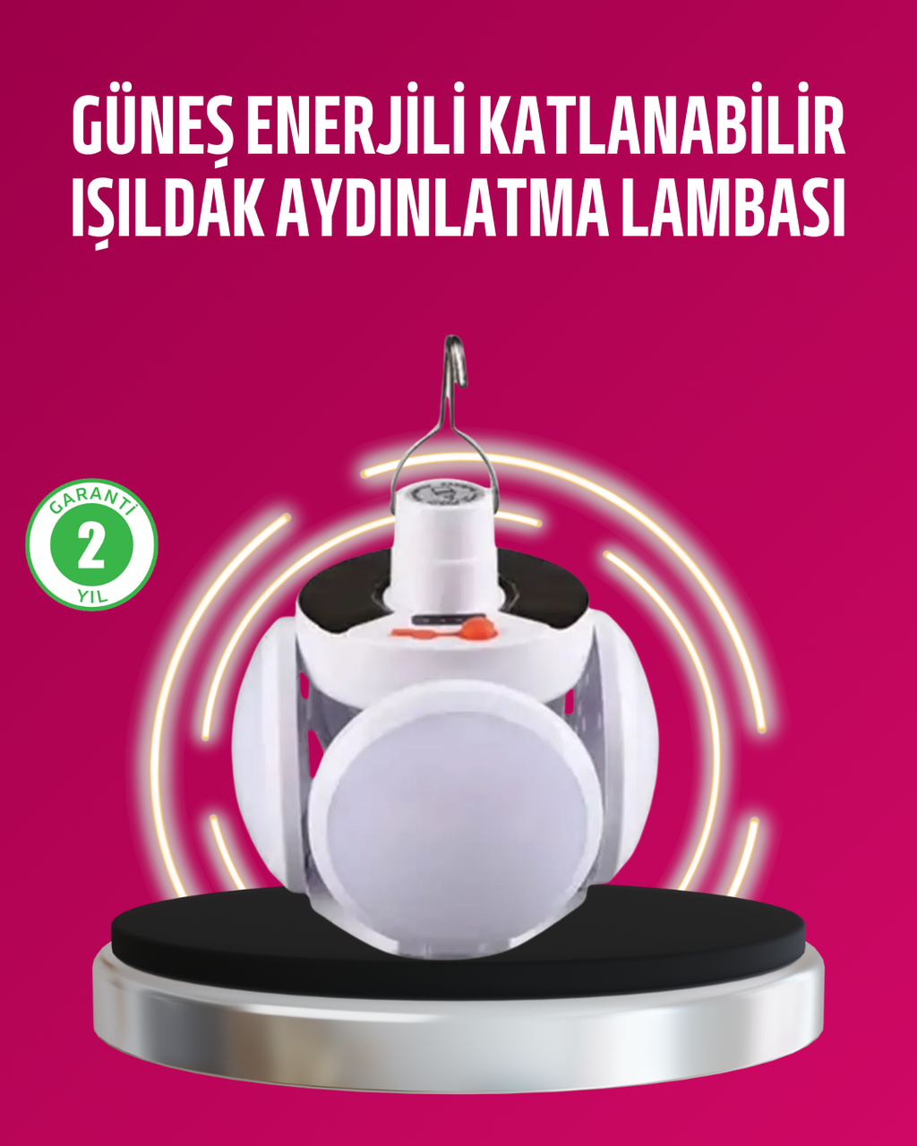 Solar ve USB Şarjlı Su Geçirmez Katlanabilir LED Lamba - Lisinya