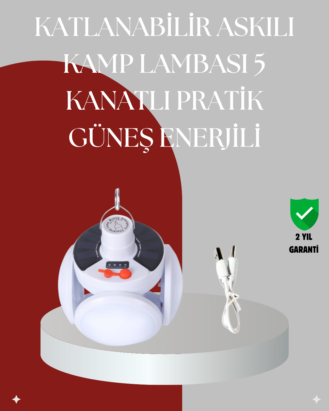 360 Derece Katlanabilir Solar LED Aydınlatma Çadır Lambası - Lisinya