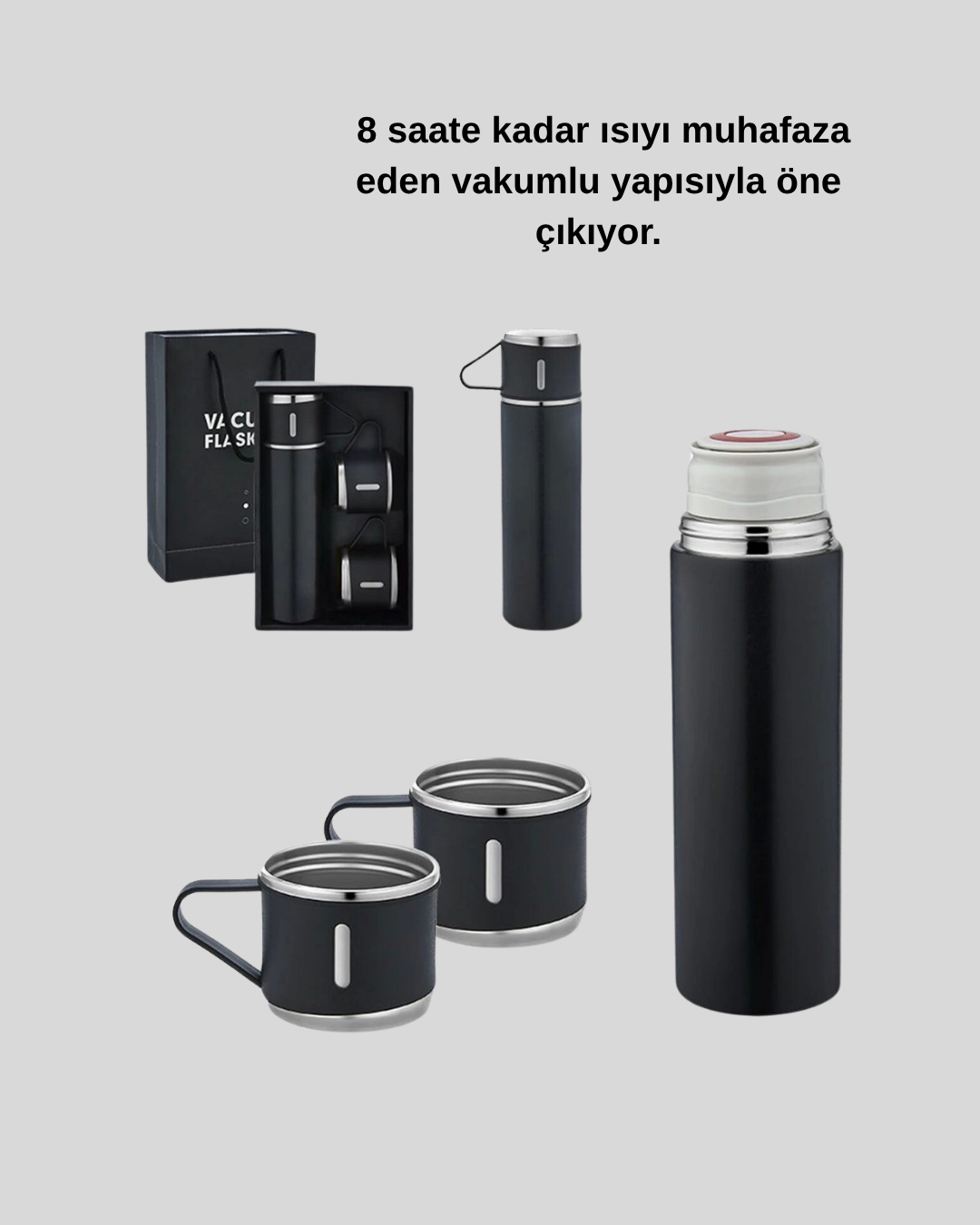 Paslanmaz Çelik 500 ml Termos Seti – 8 Saat Isı Koruma, Vakumlu, Sızdırmaz ve Taşınabilir - Lisinya