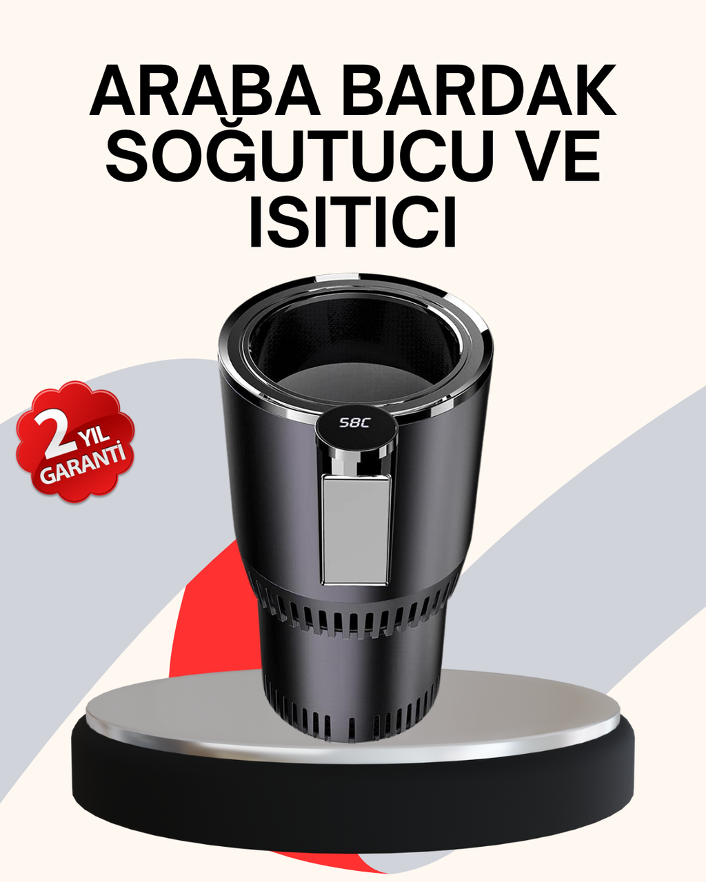 Araba Bardaklığı Isıtma Soğutma Ayarlı Çakmak Girişli Akıllı Model - Lisinya