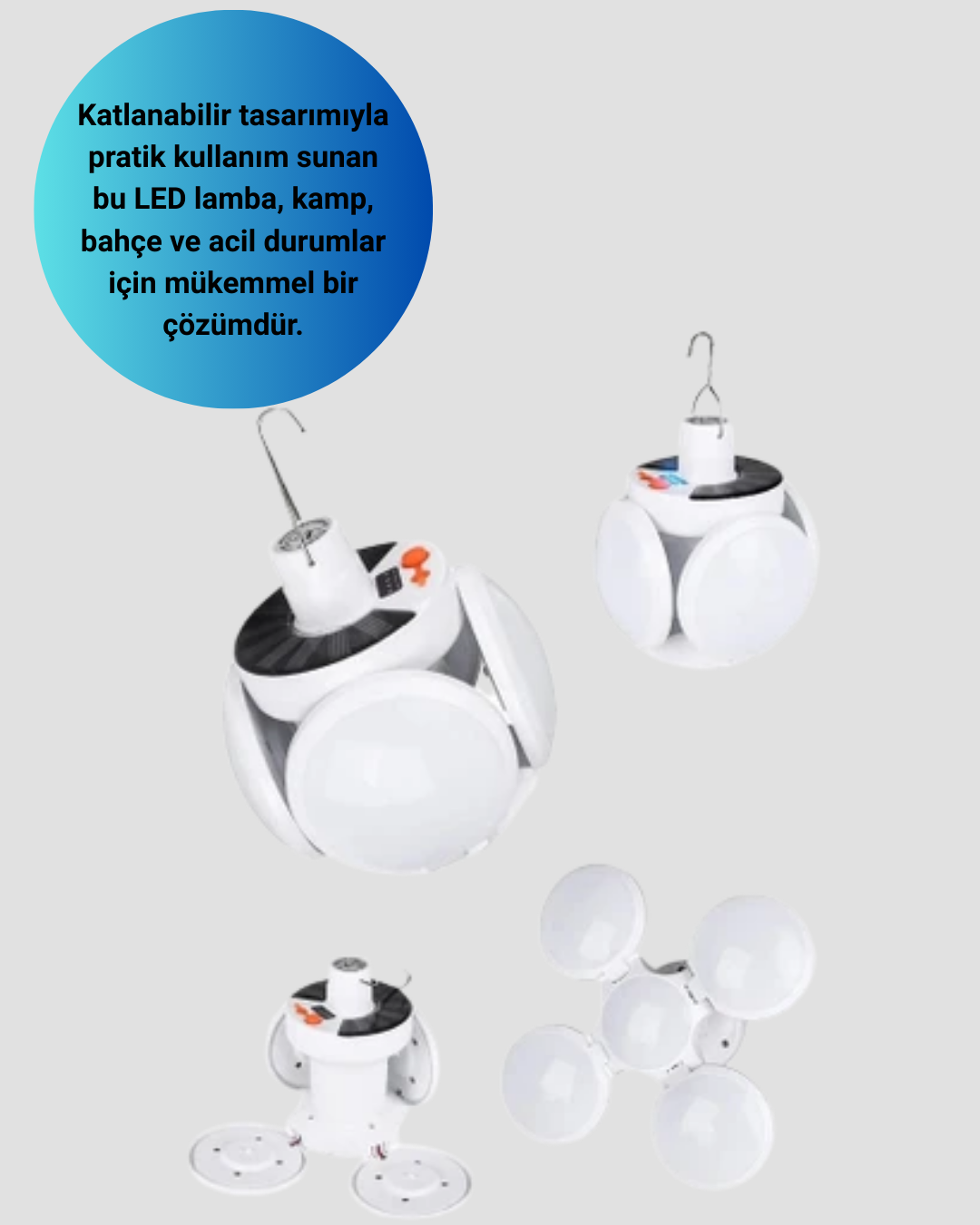 Pratik Katlanabilir Solar LED Aydınlatma Lambası - Lisinya