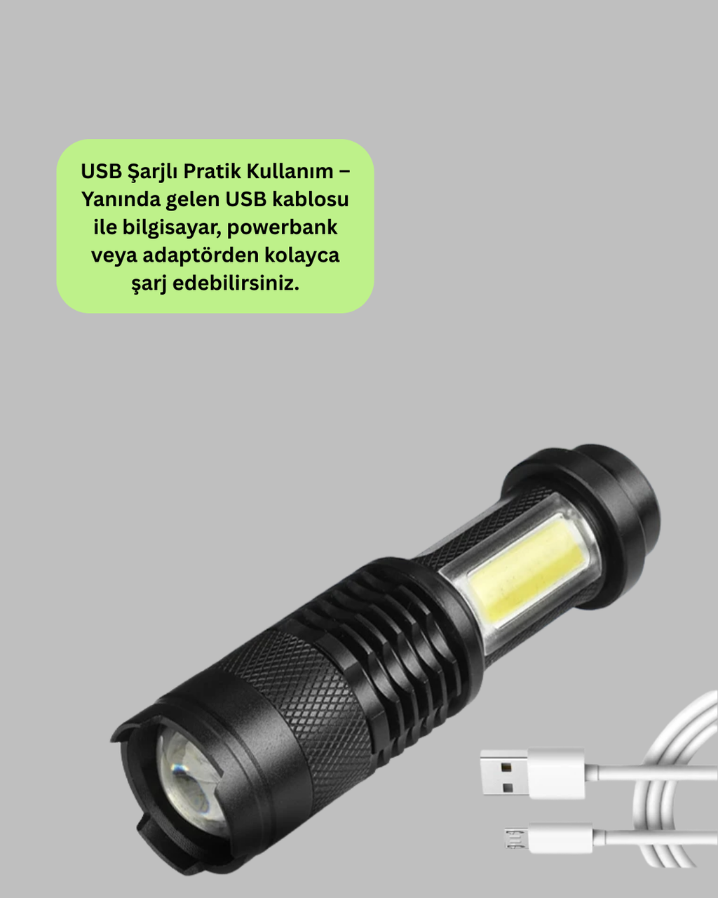 Şarjlı Mini LED El Feneri 2000 Lümen Su Geçirmez - Lisinya