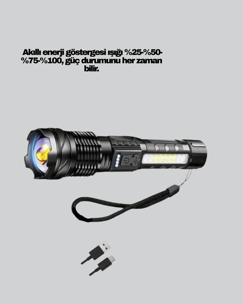 Güçlü LED El Feneri Şarj Edilebilir Çok Modlu - Lisinya