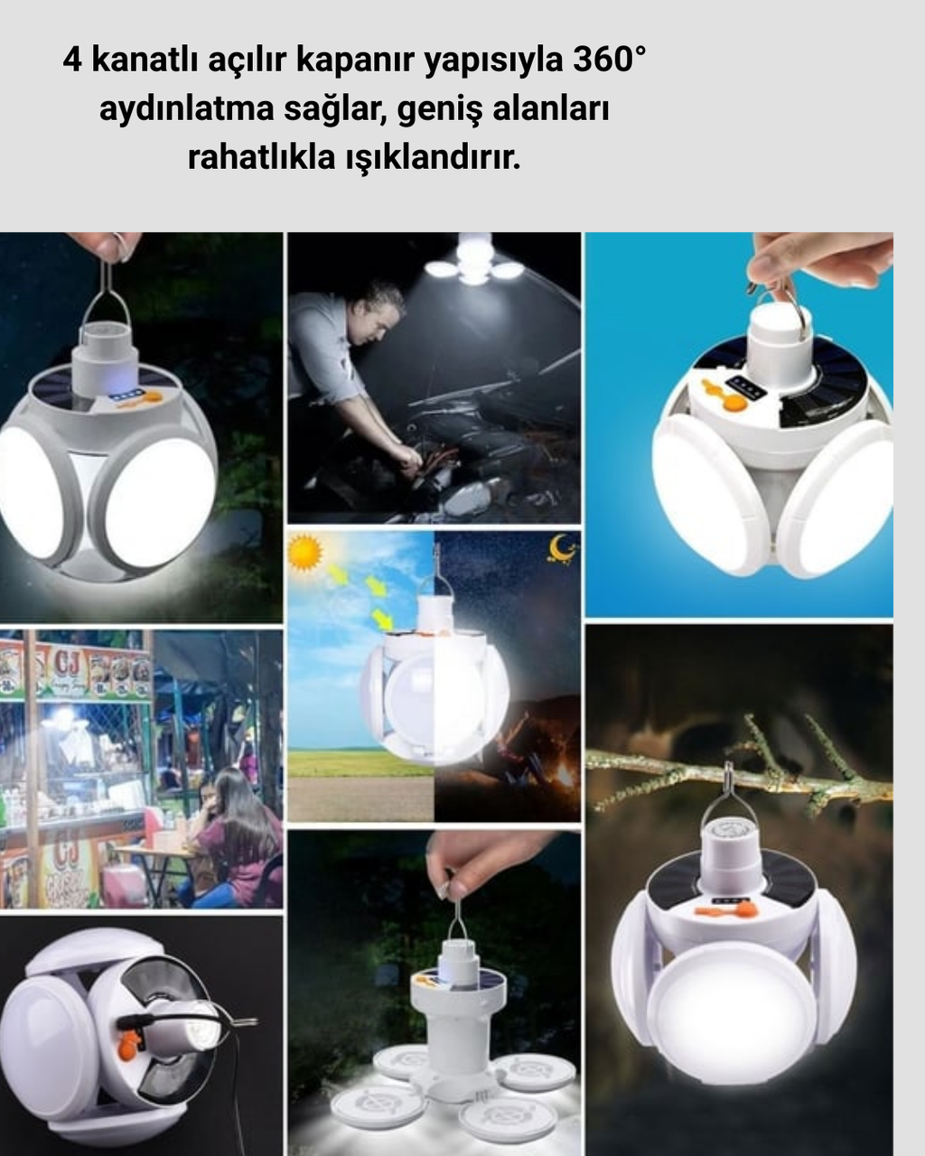 Pratik Katlanabilir Solar LED Aydınlatma Lambası - Lisinya