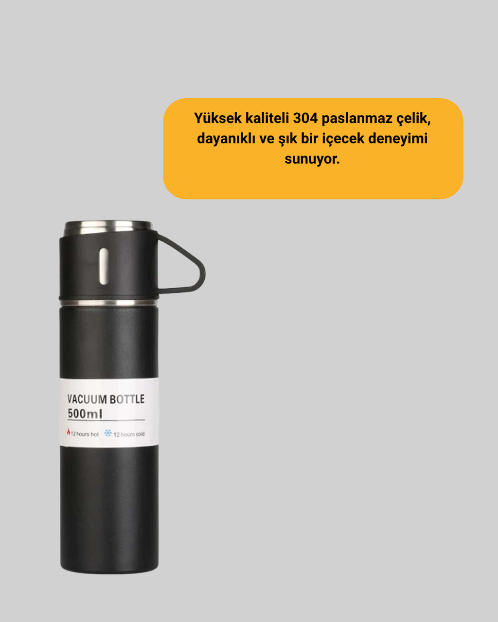 304 Çelik Termos Seti | 2 Bardaklı, 500 ml, Uzun Süre Isı Koruma - Lisinya
