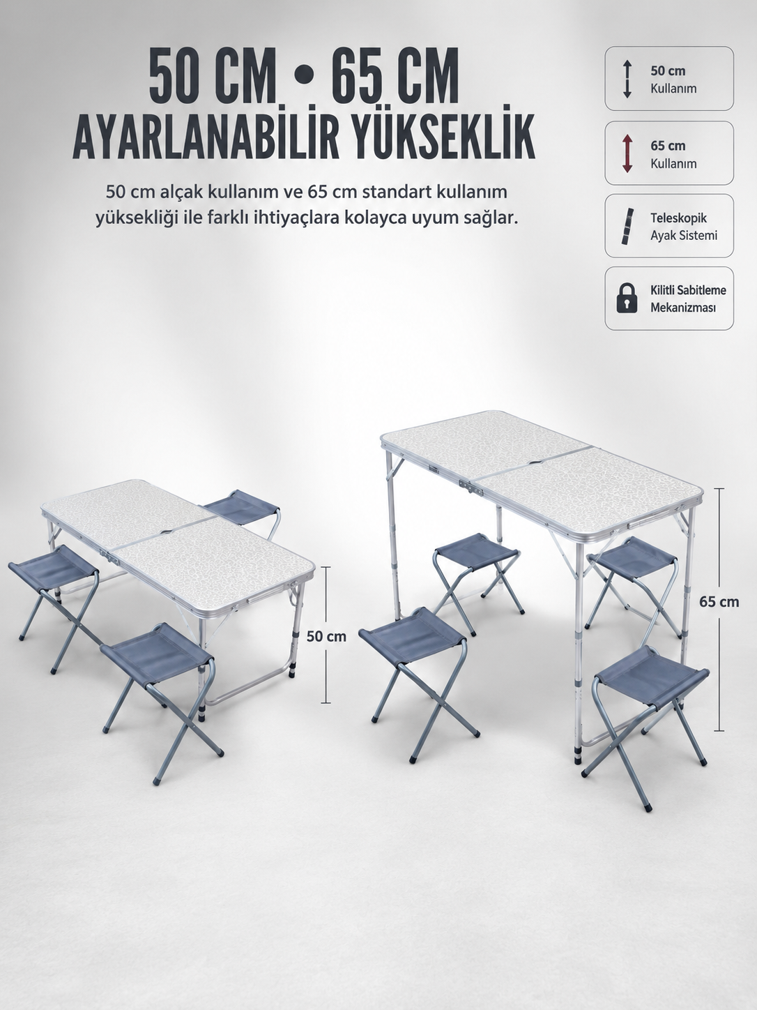 4 Sandalyeli Katlanabilir Kamp Masası Portatif Bahçe Kamp ve Piknik Masa Seti - Lisinya