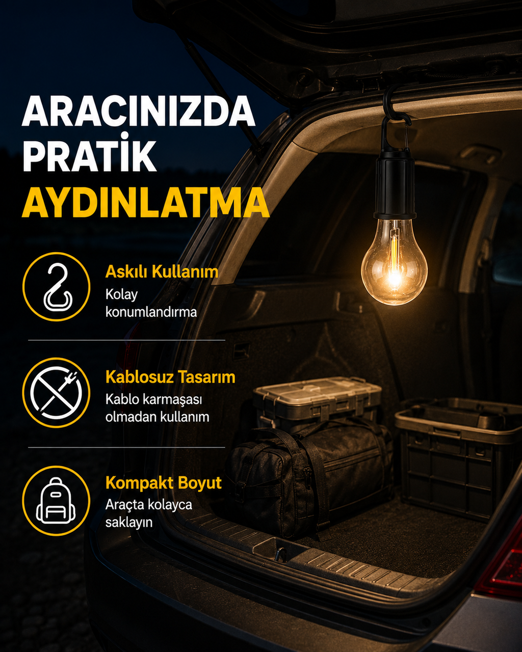Çok Yönlü Asma Kancalı Kamp Işığı - Lisinya