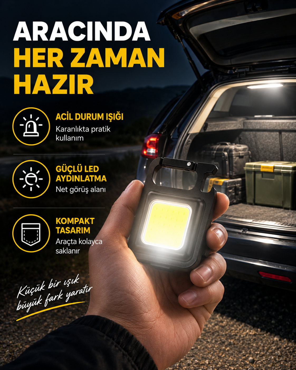 Süper Parlak 800 Lümen LED Fener – USB Şarjlı, 3 Işık Modlu, Mini Taşınabilir ve Anahtarlık Tipi Yeni Nesil - Lisinya