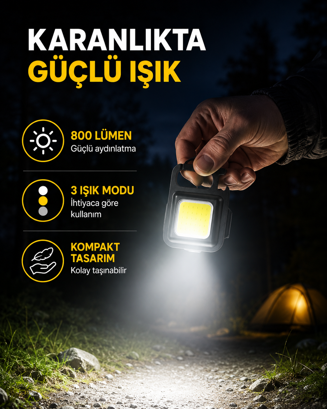 Şarjlı COB LED Anahtarlık Fener – 4 Modlu, Manyetik ve Katlanabilir Standlı Yeni Nesil - Lisinya