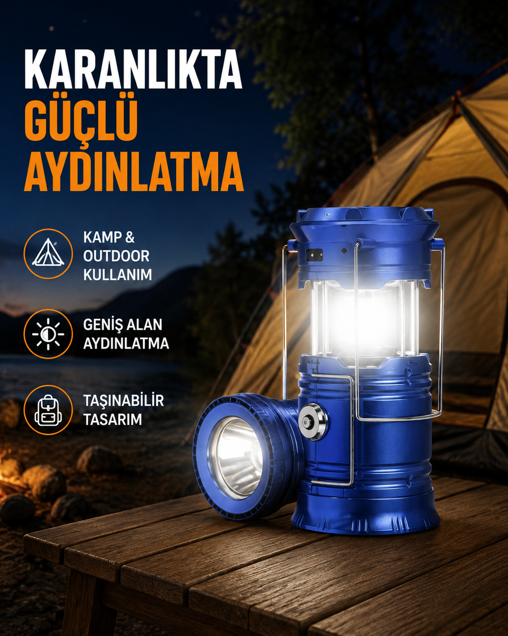 Güneş Enerjisiyle Çalışan Kamp Feneri Hafif Portatif Uzun Ömürlü - Lisinya