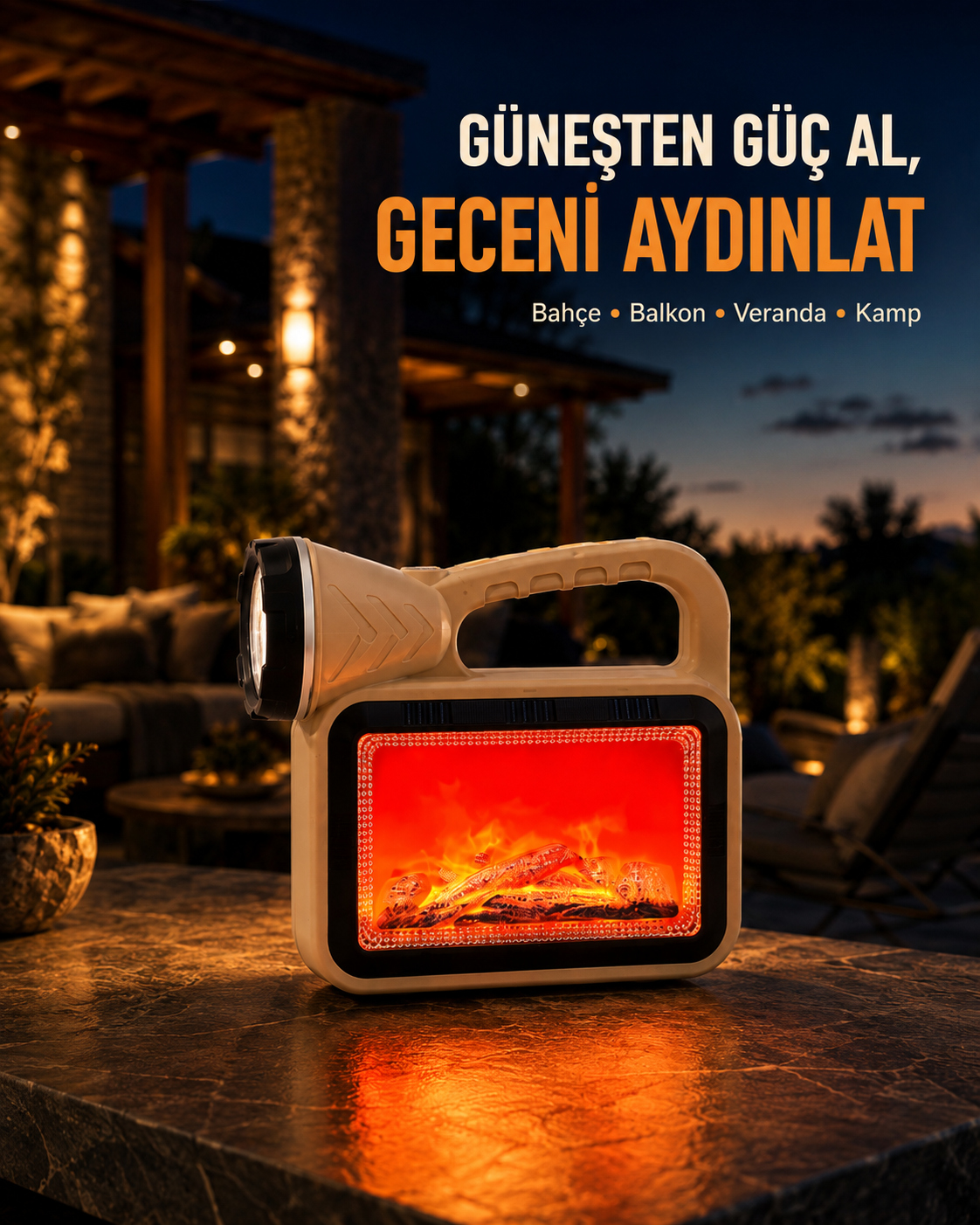 Güneş Enerjili Alev Efektli Lamba COB Led Su Geçirmez Çok Fonksiyonlu - Lisinya