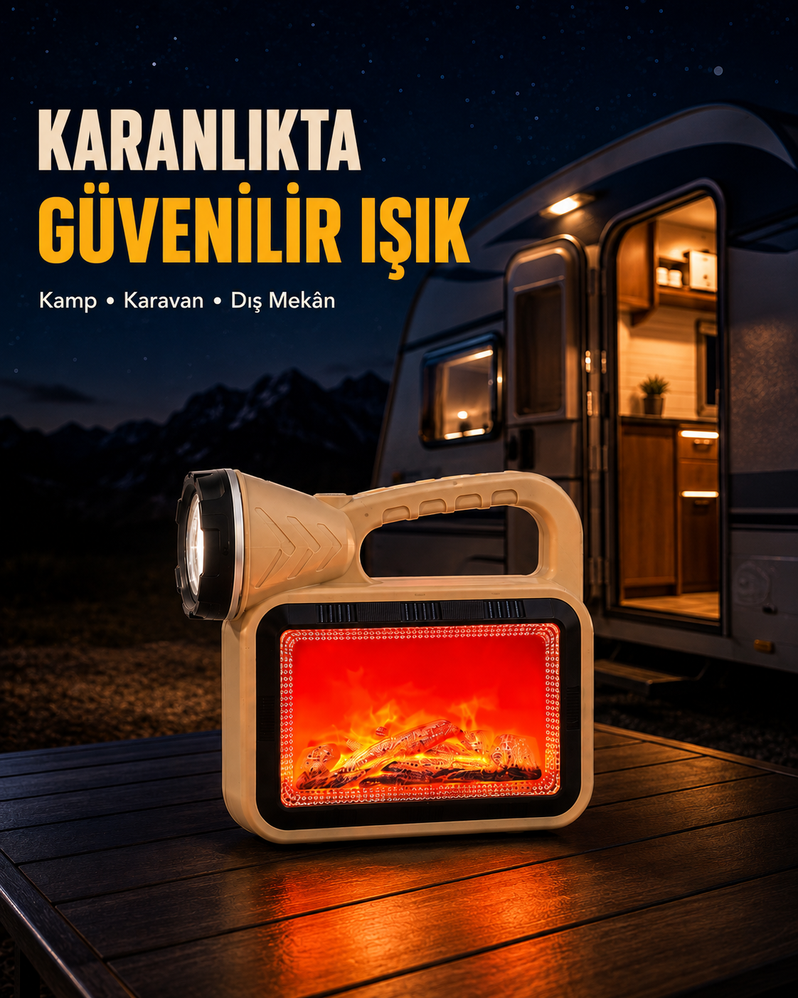 Solar Alev Işığı COB Teknolojili Taşınabilir El Feneri ve Kamp Lambası - Lisinya