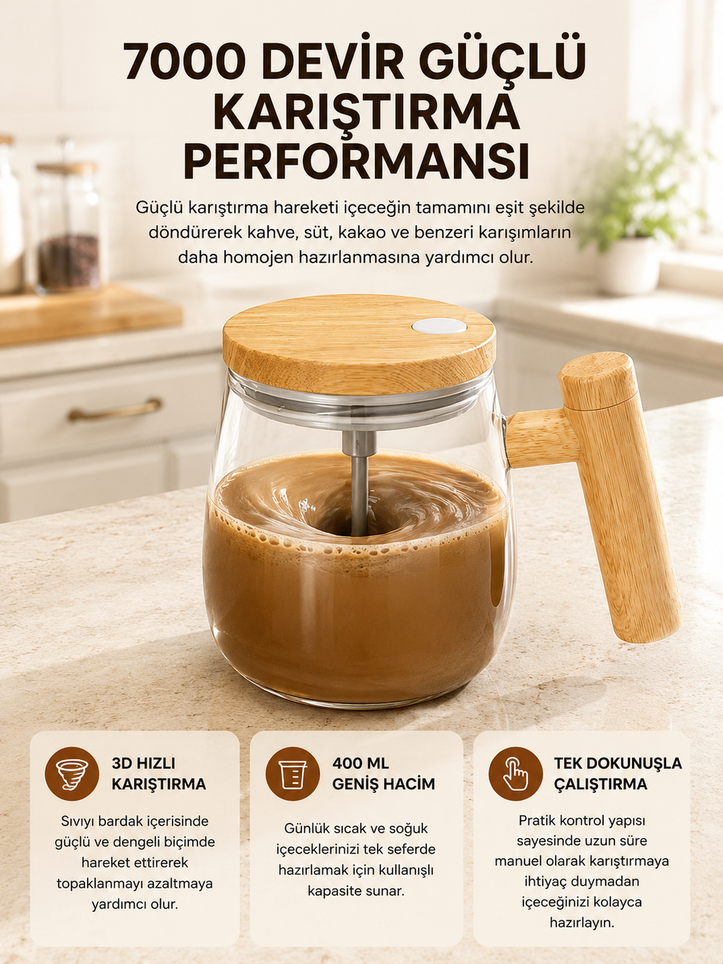 Manyetik Karıştırıcı Kupa – 400 ml, C Tipi Şarjlı, Akıllı Tasarım Yeni Nesil - Lisinya