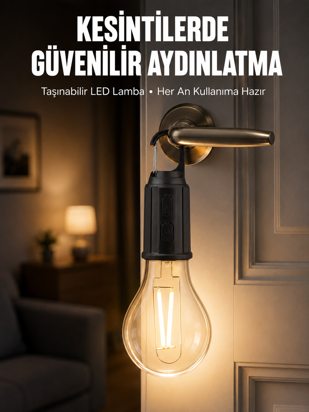 Şarjlı Aydınlatma Ampul Tasarımlı Ambians Işık Askılı Kamp Lambası - Lisinya