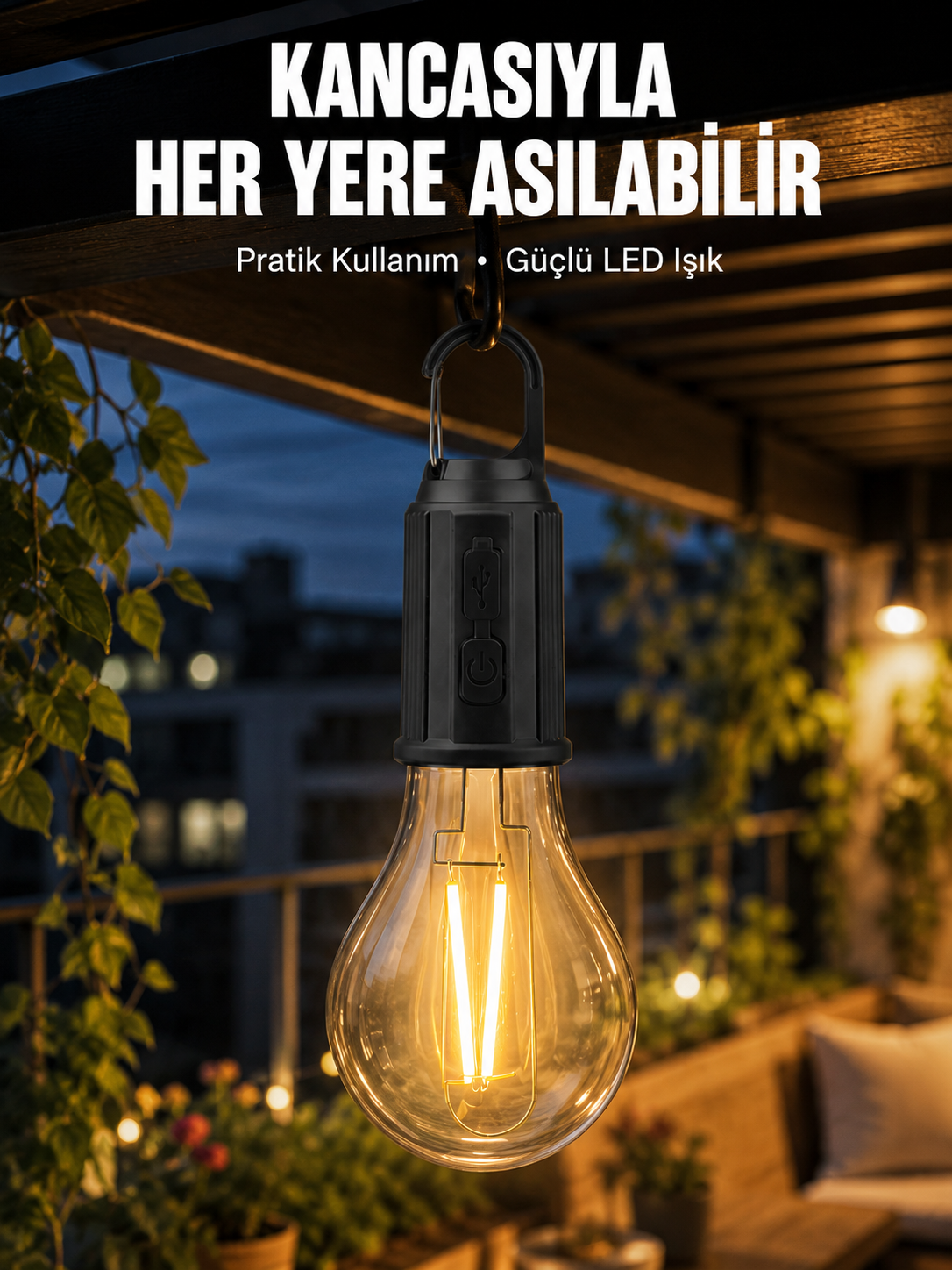 Taşınabilir Şarjlı Led Ampul Askılı Lamba Kamp Bahçe Lambası - Lisinya