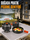 Alüminyum Kamp Pişirme Seti Katlanabilir Kulplu Çaydanlık Tencere Tava Outdoor Yemek Seti - Lisinya