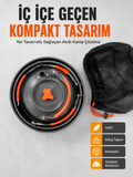 Kompakt Kamp Yemek Seti Alüminyum Tencere Tava Çaydanlık Taşıma Fileli Outdoor Set - Lisinya