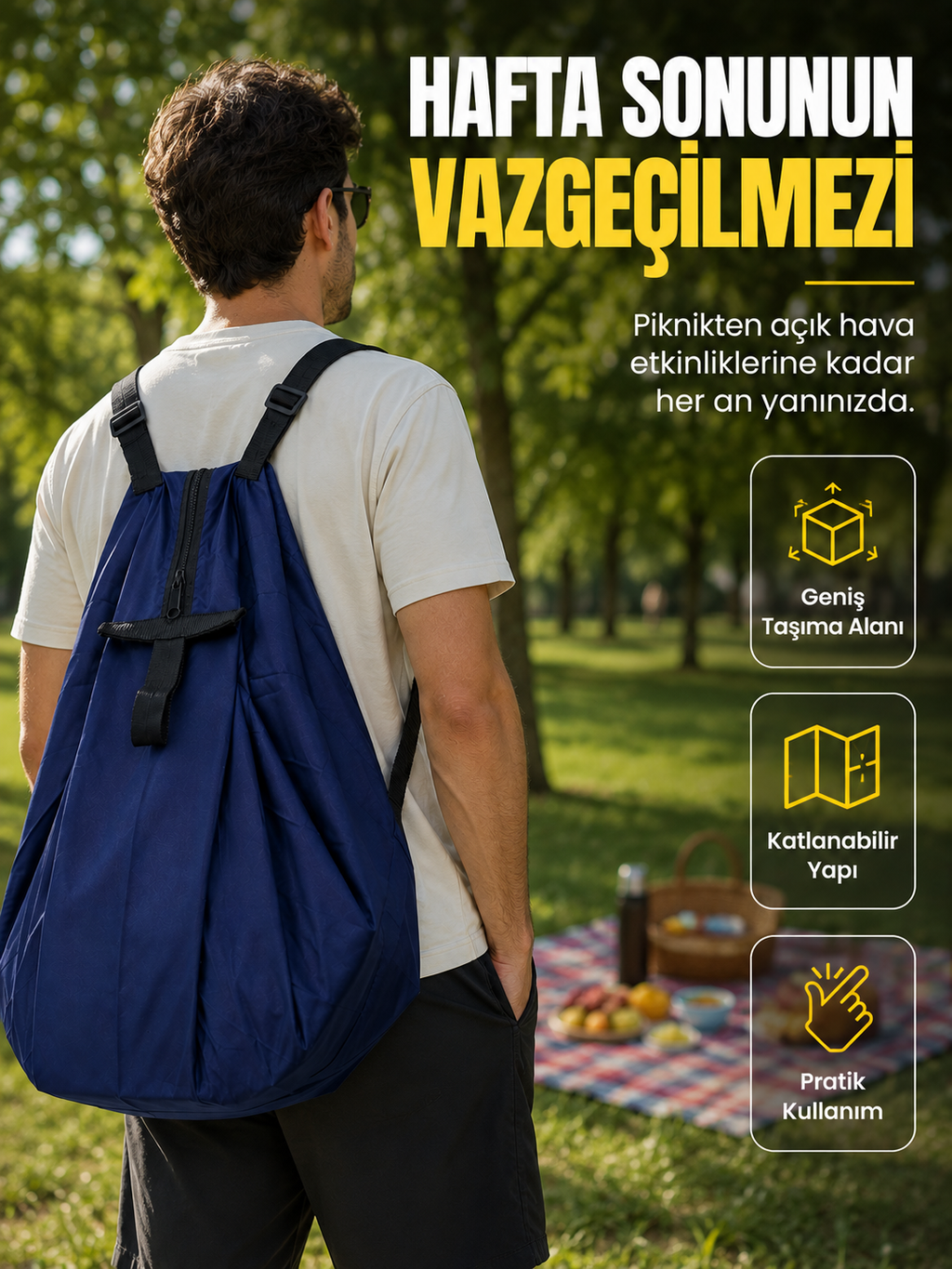Kamp Seyahat Spor ve Piknik İçin Geniş Hacimli Katlanabilir Omuz Çantası - Lisinya