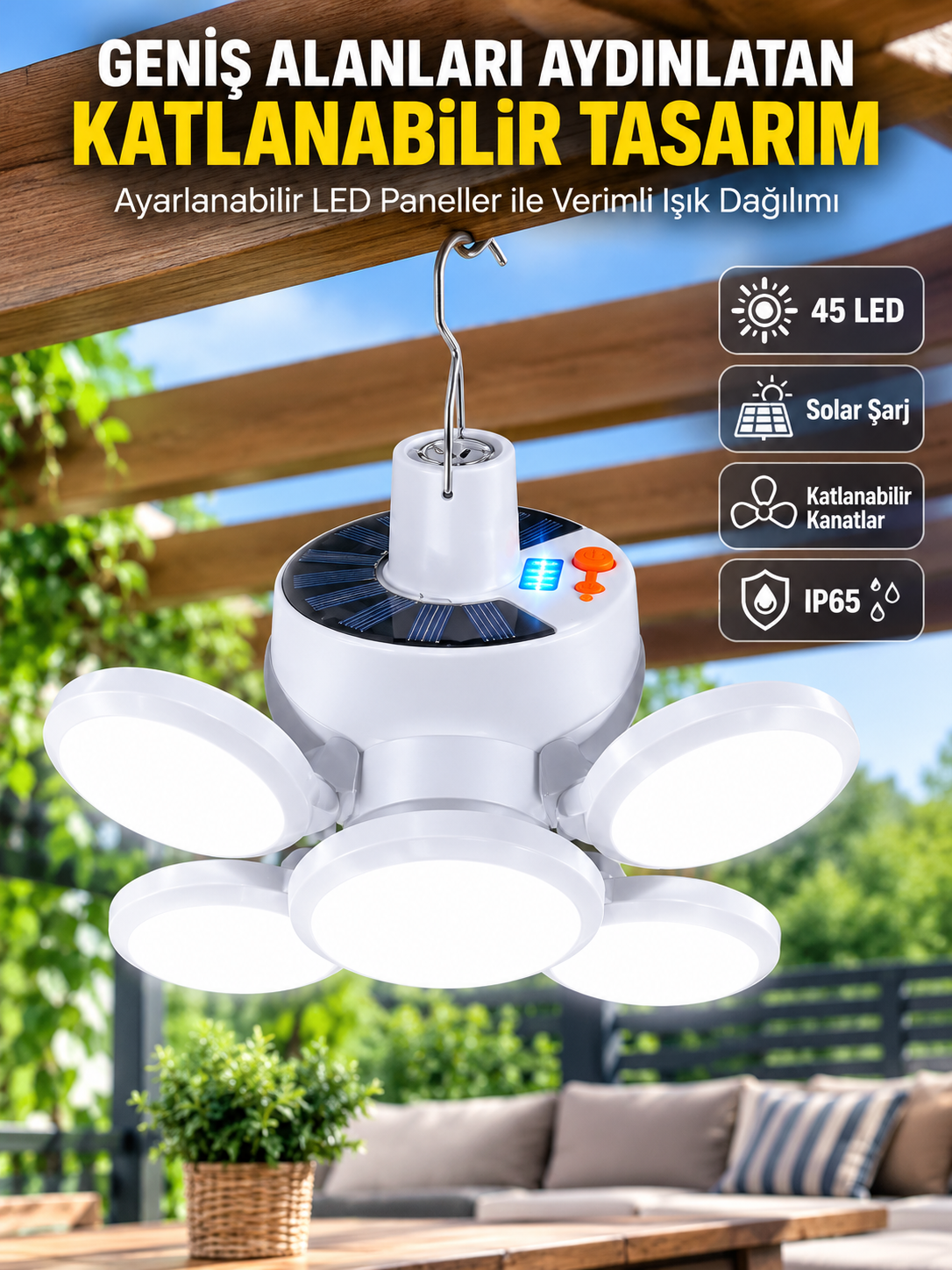 Solar Enerjili Katlanabilir Led Kamp ve Bahçe Lambası - Lisinya