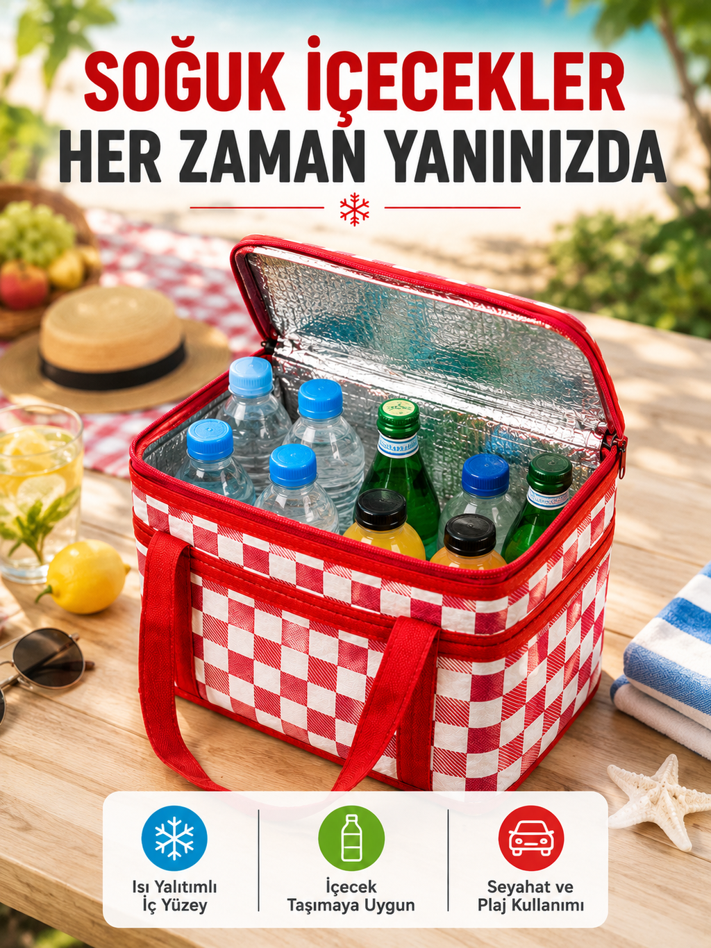 Alüminyum Folyo İç Yüzeyli Termos Çanta Kamp Plaj Market ve Piknik Çantası - Lisinya