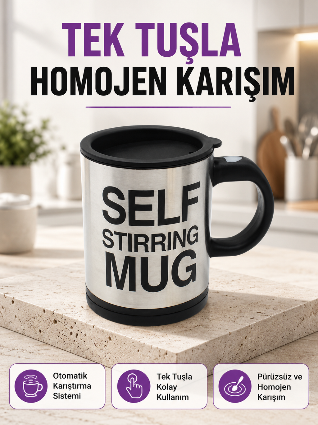 Toz İçecekler İçin Hızlı Karıştırma Özellikli Termos Kupa - Lisinya