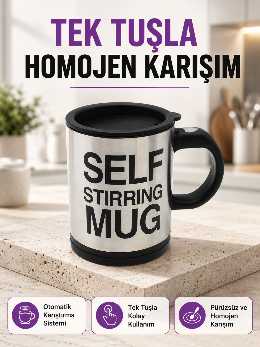 Toz İçecekler İçin Hızlı Karıştırma Özellikli Termos Kupa - Lisinya