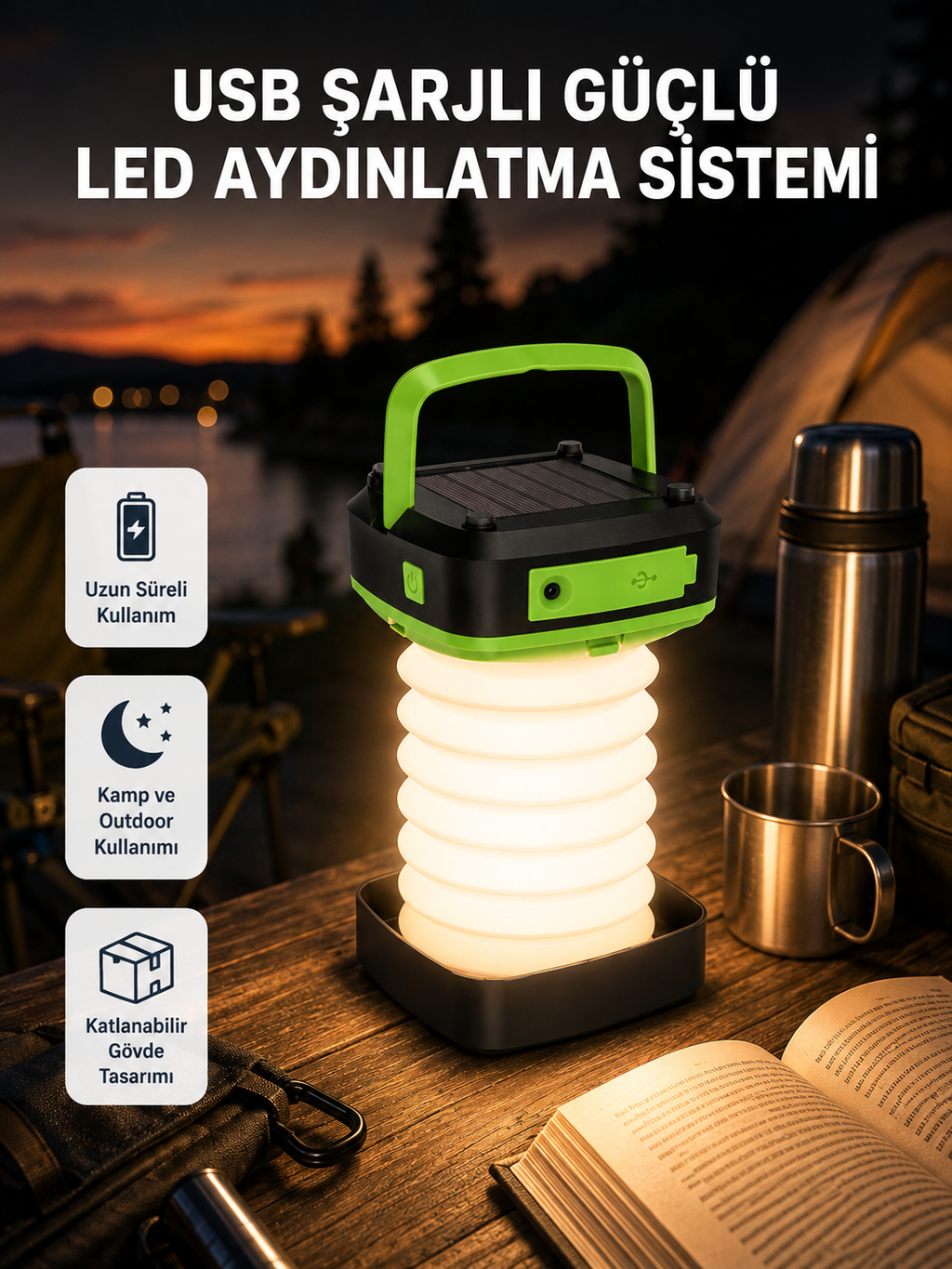 Taşınabilir Şarjlı LED Lamba – Dokunmatik Kontrol, Üç Kademeli Işık ve Uzun Ömürlü Pil Performansı - Lisinya