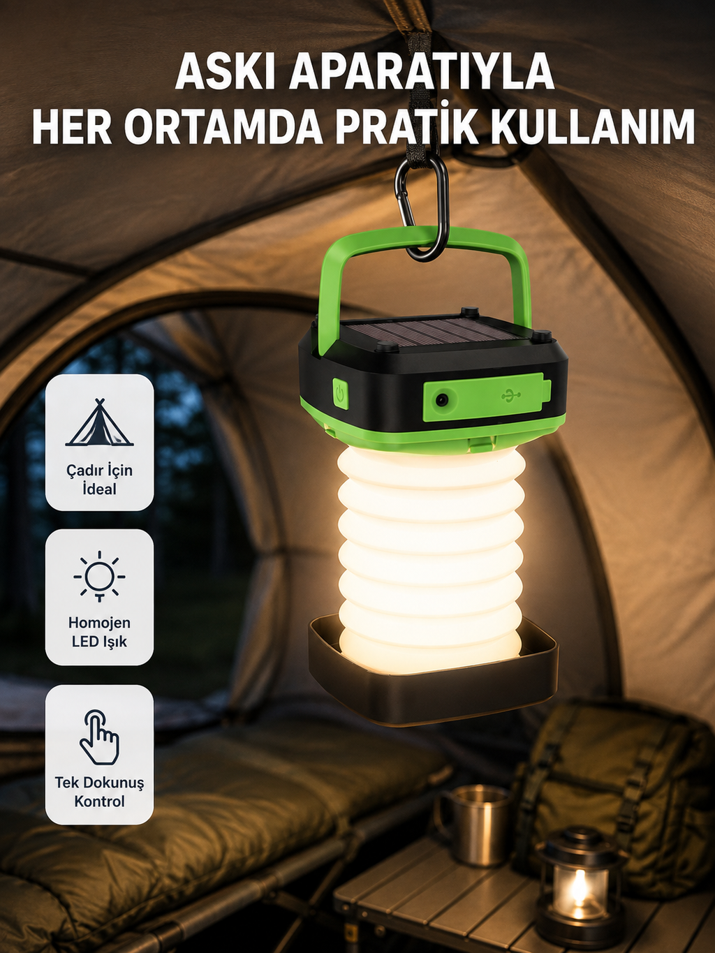 Şarjlı LED Lamba – Dokunmatik Sensörlü, 3 Kademeli Parlaklık - Lisinya