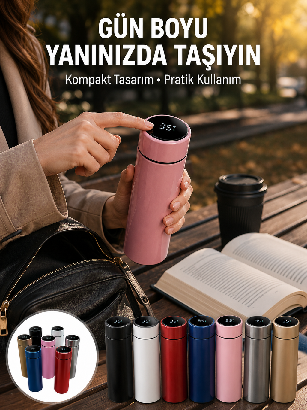 LED Sıcaklık Ölçerli 250 ml Yalıtımlı Termos Şişe Yeni Nesil - Lisinya