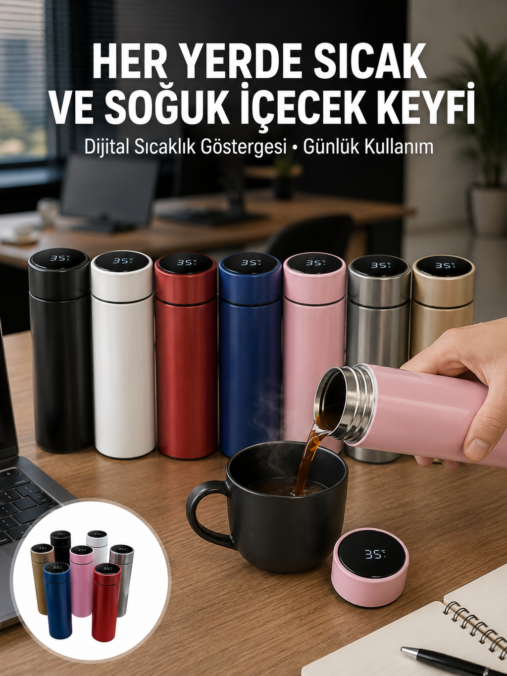 Uzun Süre Isı Koruma Sağlayan Dijital Göstergeli Termos Yeni Nesil - Lisinya
