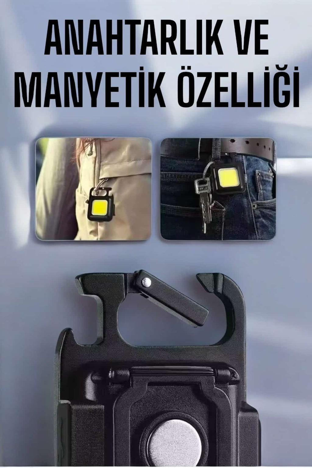 Anahtarlık Çok Amaçlı Mıknatıslı Taşınabilir Işık Led Şarjlı - Lisinya