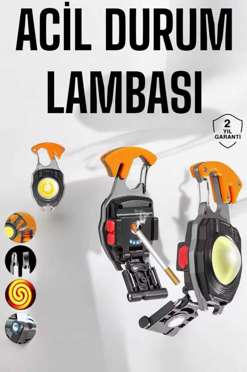 yeni nesil Kamp Feneri Çok Fonksiyonlu Fener Anahtarlık Usb Çakmaklı Cam Kırıcı Kemer Kesici Açacak - Lisinya
