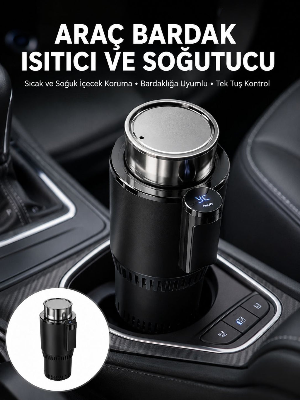 Isıtma Soğutma Özellikli Araç Bardaklığı Çakmak Girişli Akıllı Yeni Nesil - Lisinya