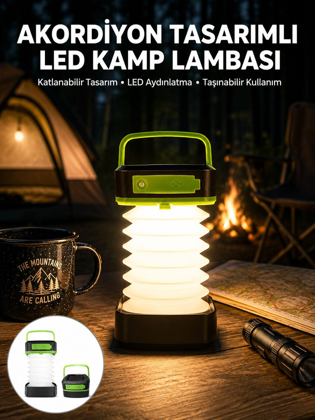 Katlanabilir Kamp Lambası Akordiyon Lamba Şarjlı 3 Kademeli Solar Yeni Nesil - Lisinya