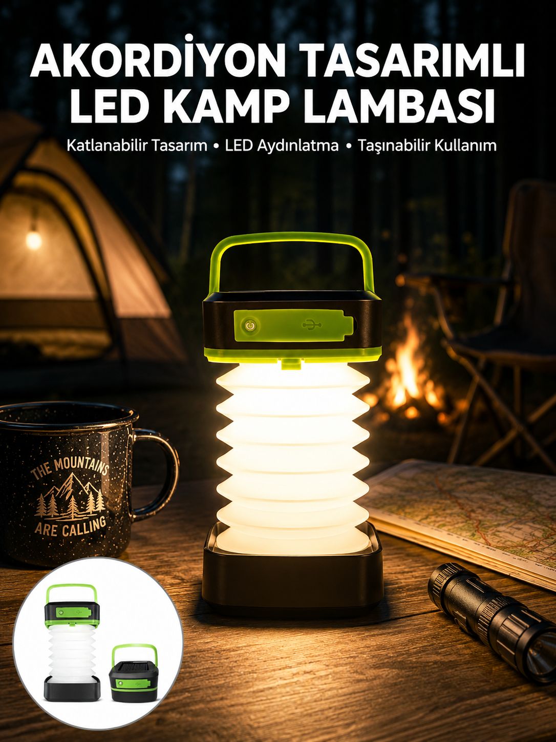 Katlanabilir Kamp Lambası Akordiyon Lamba Şarjlı 3 Kademeli Solar Yeni Nesil - Lisinya